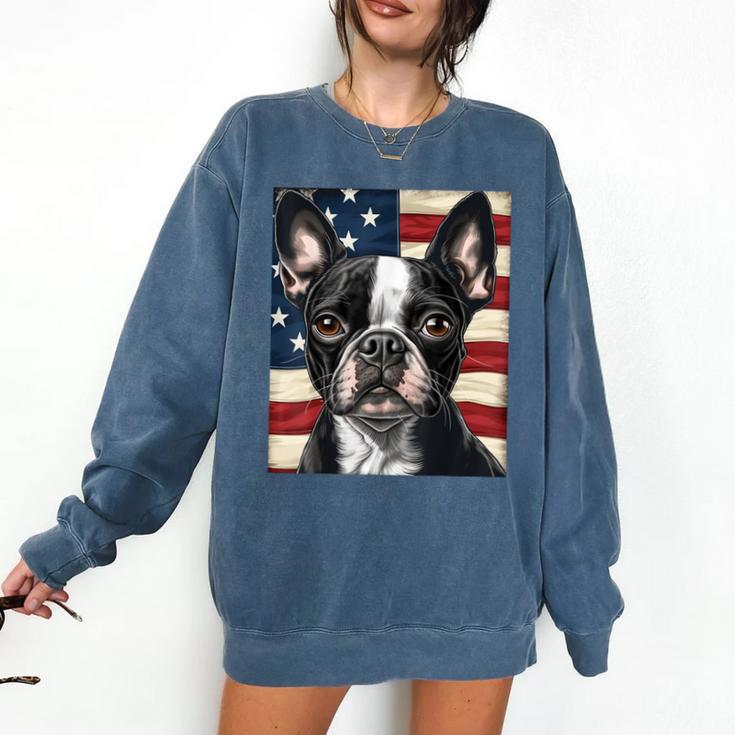 Boston Terrier Dog American Flag 4th Of July Patriotic Puppy Comfort Colors Sweatshirt
