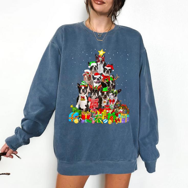 Boston Terrier Dog Christmas Tree Lights Xmas Pajama For Men Women Kids Comfort Colors Sweatshirt