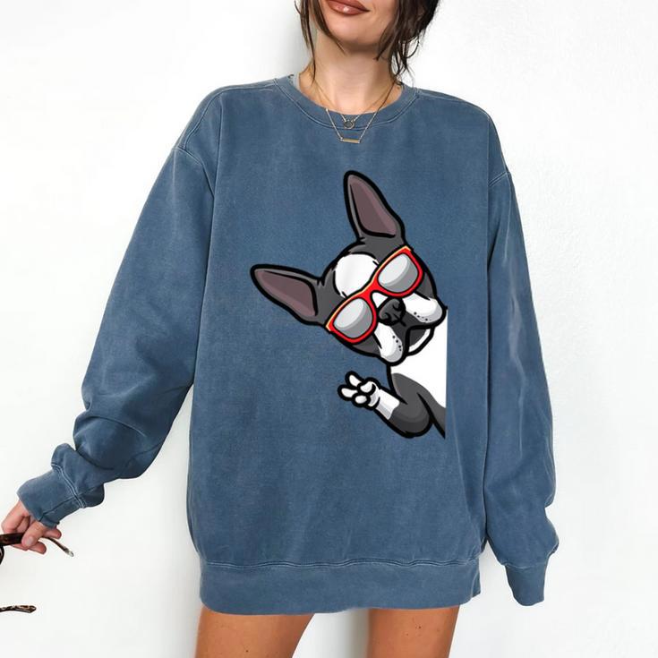 Boston Terrier Dog From Side Boston Bull Comfort Colors Sweatshirt