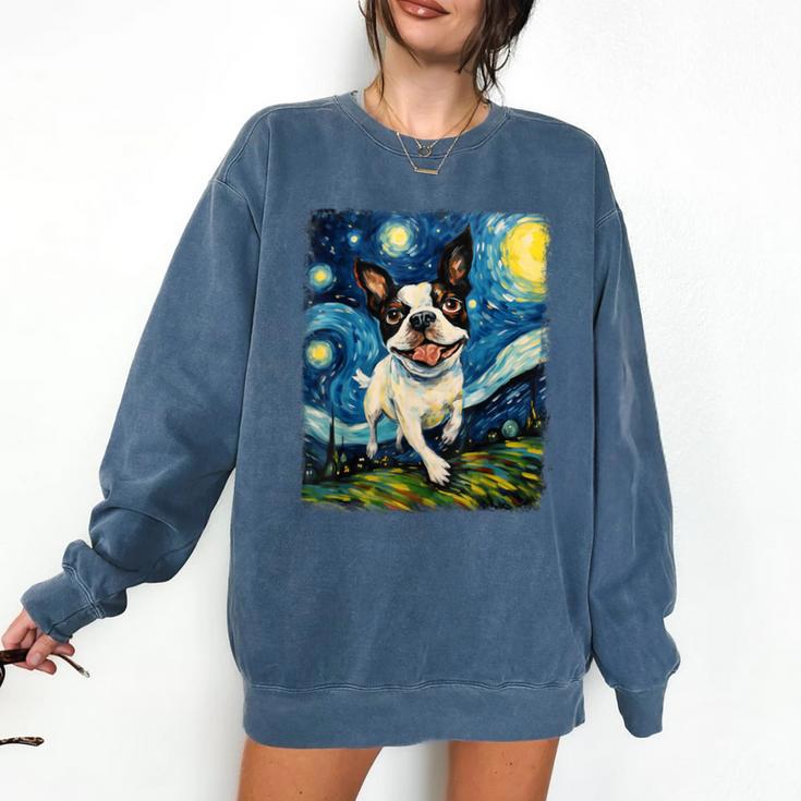 Boston Terrier Dog Starry Night Painting Comfort Colors Sweatshirt