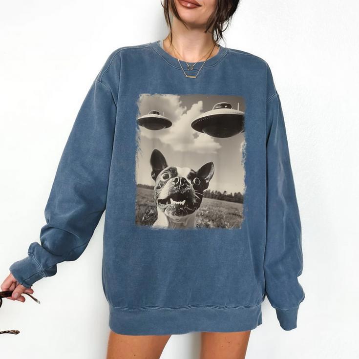 Boston Terrier Dog UFO Alien Extraterrestrial Selfie Comfort Colors Sweatshirt