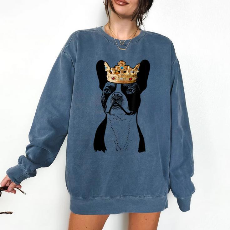 Boston Terrier Dog Wearing Crown For Men Women Girls Kids Comfort Colors Sweatshirt