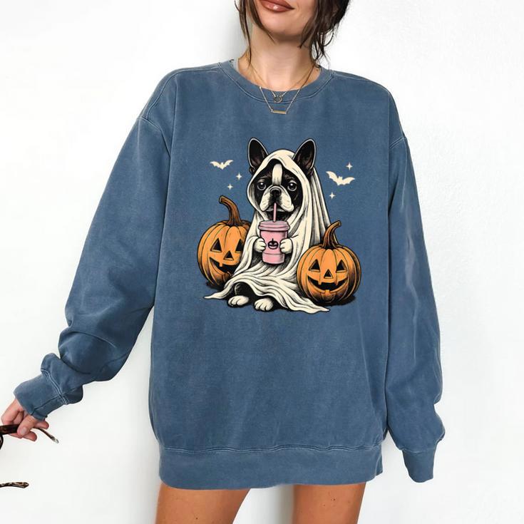 Boston Terrier Ghost Boo Halloween Costume Spooky Season Comfort Colors Sweatshirt