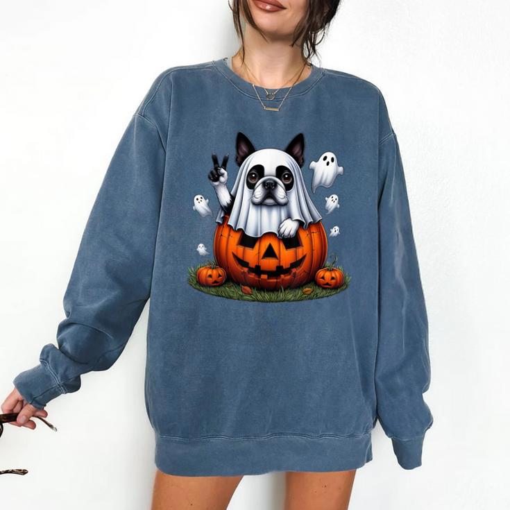 Boston Terrier Ghost Boo Halloween Kids Comfort Colors Sweatshirt