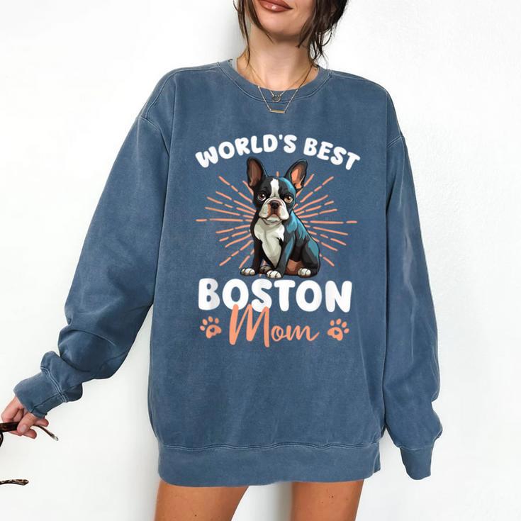 Boston Terrier Groovy World's Best Boston Mom Comfort Colors Sweatshirt