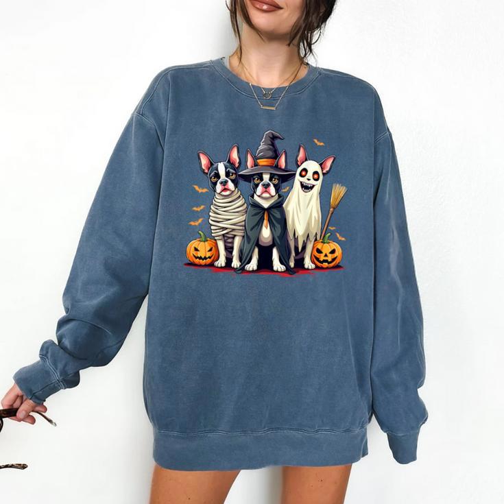 Boston Terrier Halloween Costume Mummy Witch Ghost Dog Lover For Men Women Kids Comfort Colors Sweatshirt