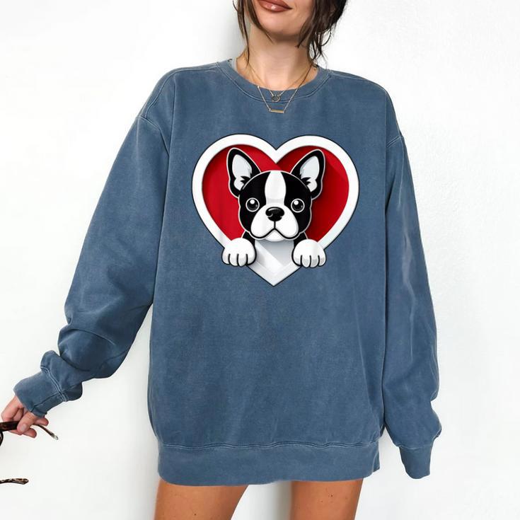 Boston Terrier Heart Cute Puppy Lover Or Dog Owner Comfort Colors Sweatshirt