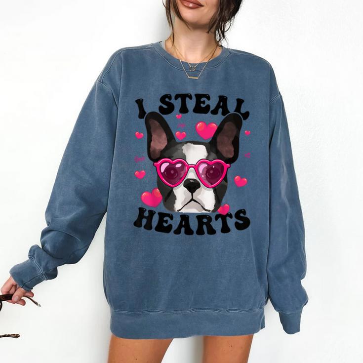 Boston Terrier Heart Glasses Girls Bostie Valentines Day Comfort Colors Sweatshirt