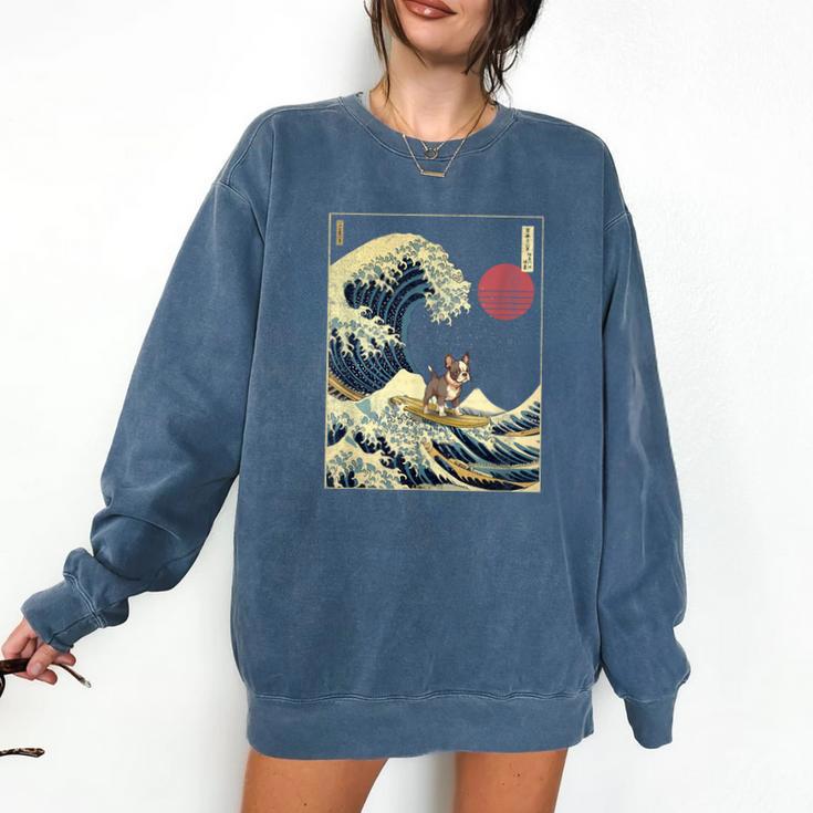 Boston Terrier Japanese Kanagawa Wave Surf Dog Comfort Colors Sweatshirt