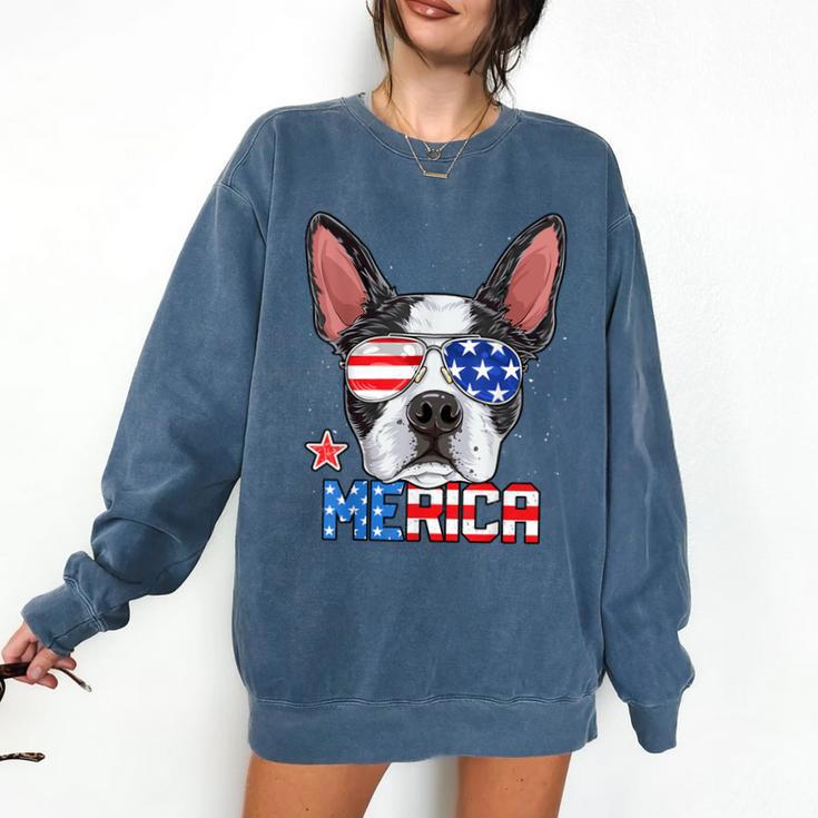 Boston Terrier Merica 4th Of JulyShirt Men Boys Dog Puppy Comfort Colors Sweatshirt