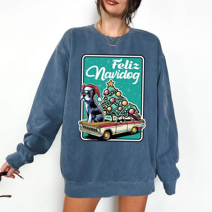 Boston Terrier Merry Christmas Tree Truck Dog X-Mas Comfort Colors Sweatshirt