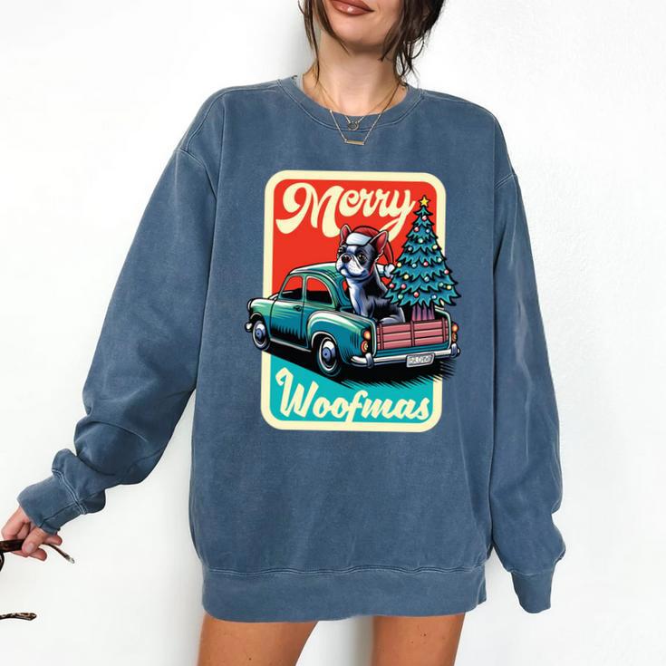 Boston Terrier Merry Christmas Tree Truck Santa Dog X-Mas Comfort Colors Sweatshirt