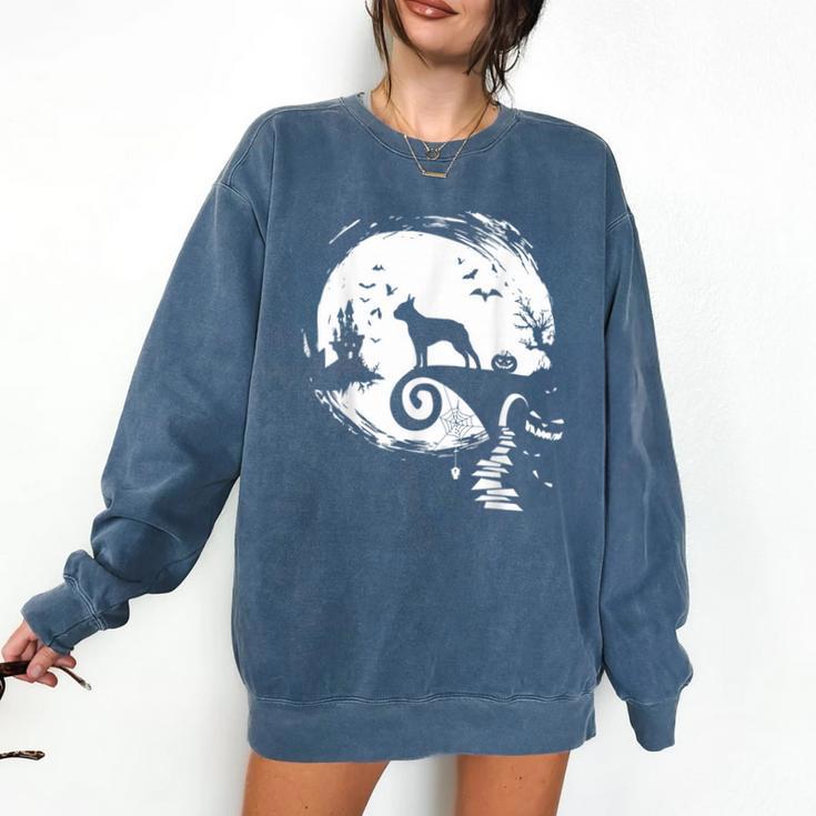 Boston Terrier And Moon Halloween Costume Dog Lover Comfort Colors Sweatshirt