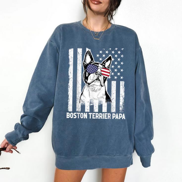 Boston Terrier Papa Cool Dog Lover USA American Flag Men Women Comfort Colors Sweatshirt
