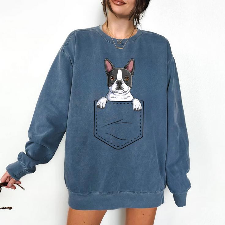Boston Terrier In The Pocket Cute Boston Terrier Dog Lovers Men Women Girls Kids Comfort Colors Sweatshirt