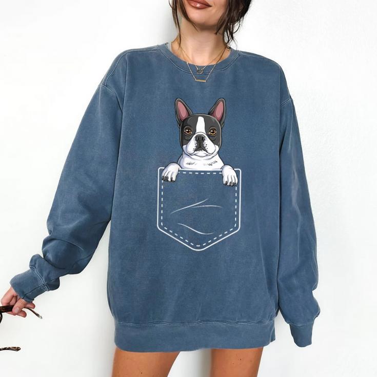Boston Terrier In The Pocket Cute Boston Terrier Dog Lovers For Men Women Girls Kids Comfort Colors Sweatshirt