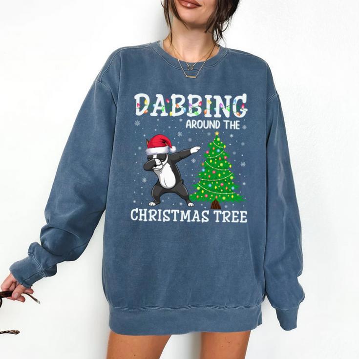 Boston Terrier Santa Hat Dabbing Around The Christmas Tree Comfort Colors Sweatshirt