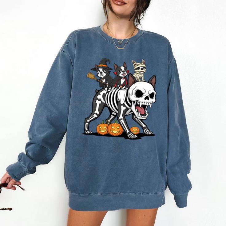 Boston Terrier Skeleton Mummy Witch Halloween Comfort Colors Sweatshirt