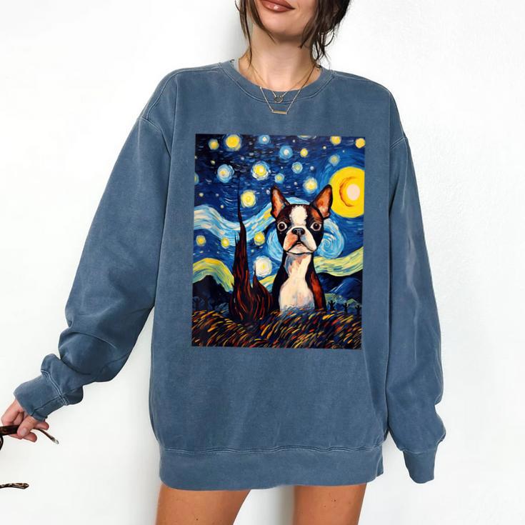 Boston Terrier Starry Night Van Gogh Art Comfort Colors Sweatshirt