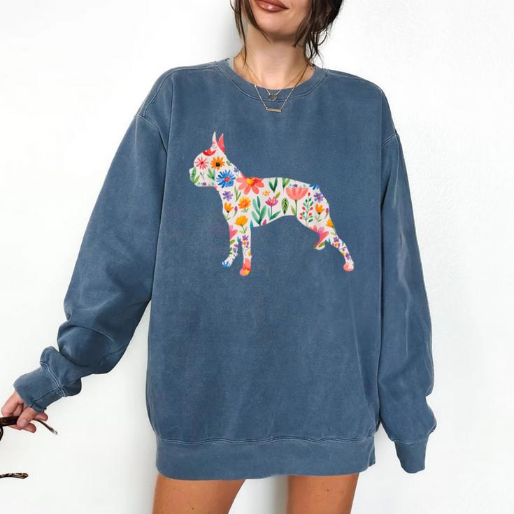 Boston Terrier Watercolor Flowers Comfort Colors Sweatshirt