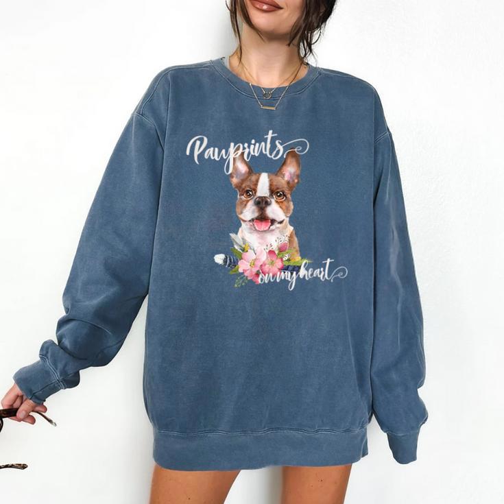 Brown Boston Terrier With Flowers And Feathers Comfort Colors Sweatshirt