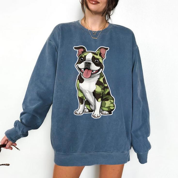 Camo Boston Terrier Pet Owner Camouflage Dog Lover Comfort Colors Sweatshirt