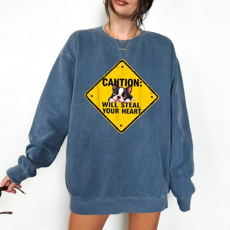 Caution Sign Boston Terrier Dog Bostie Puppy Comfort Colors Sweatshirt