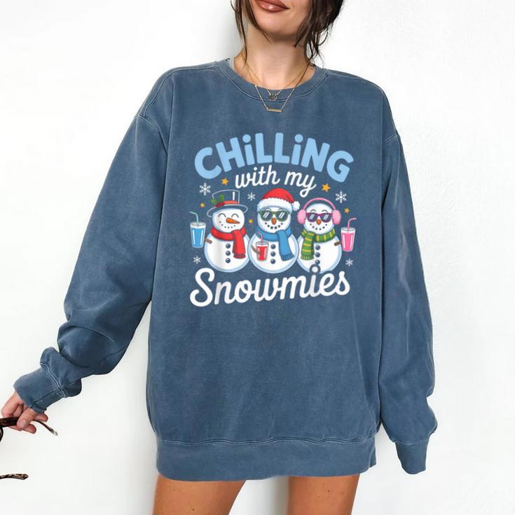 Chillin With My Snowmie Women Christmas Snowman Teacher Snow Comfort Colors Sweatshirt Chillin With My Snowmie Women Christmas Snowman Teacher Snow Comfort Colors Sweatshirt
