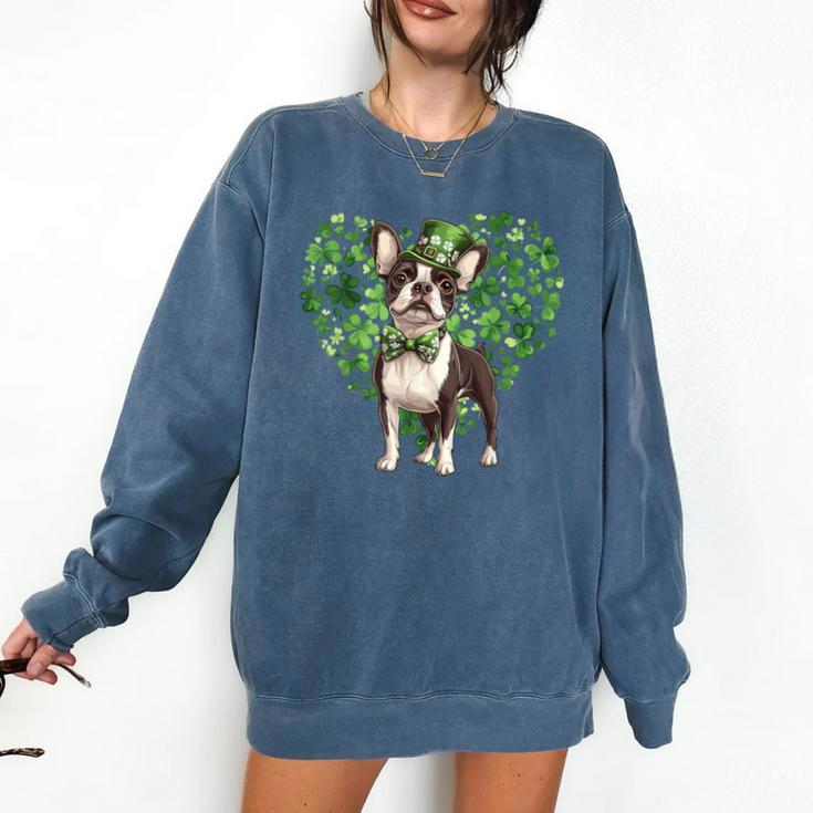 Cute Boston Terrier Shamrock St Patrick's Day Dog Lover Men Women Kids Comfort Colors Sweatshirt