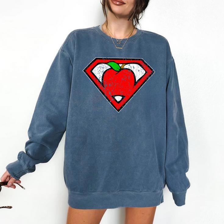 Cute Distressed Super Teacher Superhero Apple Shirt Comfort Colors Sweatshirt Cute Distressed Super Teacher Superhero Apple Shirt Comfort Colors Sweatshirt