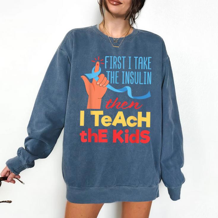 Diabetic Teacher Diabetes Awareness Insulin Blue Ribbon Comfort Colors Sweatshirt