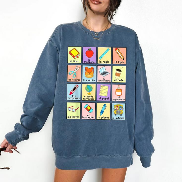 Dual Language Crew Bilingual Spanish Teacher Back To School For Men Women Comfort Colors Sweatshirt