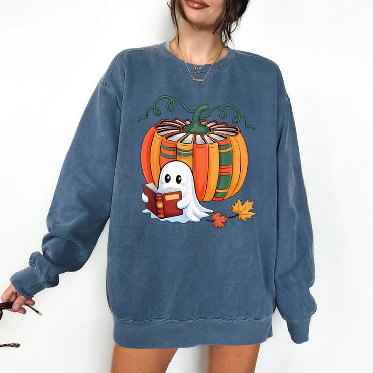 Fall Book Pumpkin Books Ghost Reading Halloween Teacher Comfort Colors Sweatshirt Fall Book Pumpkin Books Ghost Reading Halloween Teacher Comfort Colors Sweatshirt