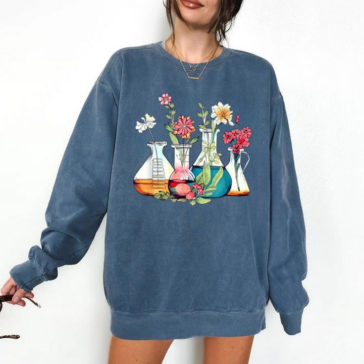 Floral Beakers Chemistry Lab Teacher Comfort Colors Sweatshirt