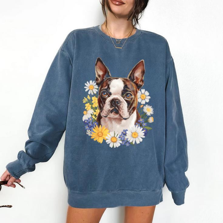 Floral Boston Terrier Comfort Colors Sweatshirt