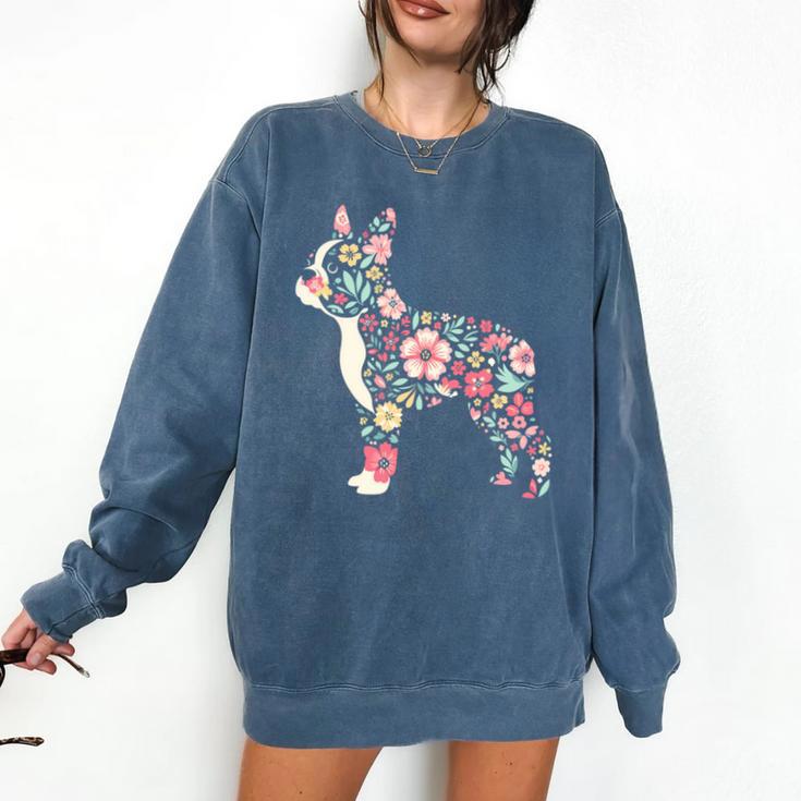 Floral FLower Boston Terrier Mom Grandma Comfort Colors Sweatshirt