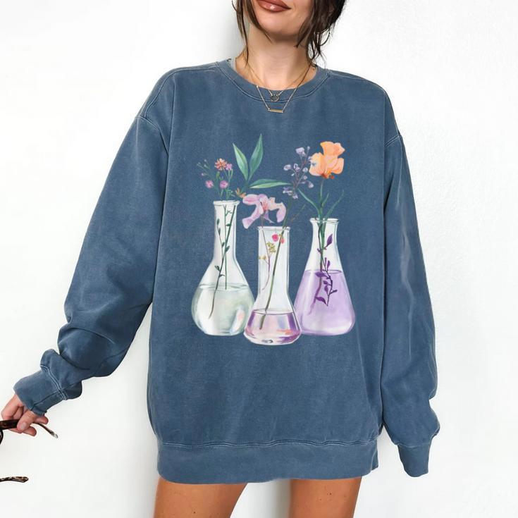 Flowers Test Tube Chemistry Student Science Teacher Women Comfort Colors Sweatshirt