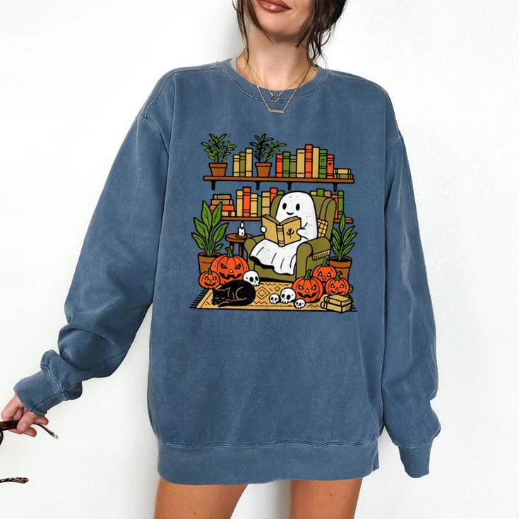 Ghost Library Reading Books Halloween Librarian Teacher Comfort Colors Sweatshirt
