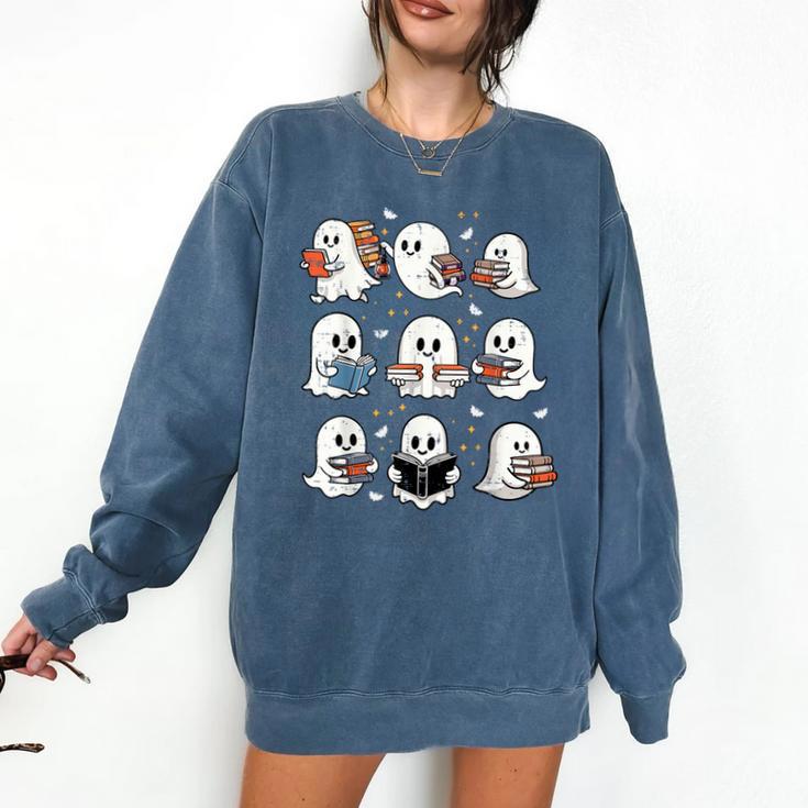 Ghosts With Books Library Halloween Men Women Kids Teacher Comfort Colors Sweatshirt Ghosts With Books Library Halloween Men Women Kids Teacher Comfort Colors Sweatshirt