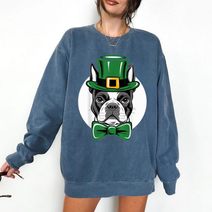 Green Boston Terrier Shamrock St Patricks Day Boston Terrier Comfort Colors Sweatshirt