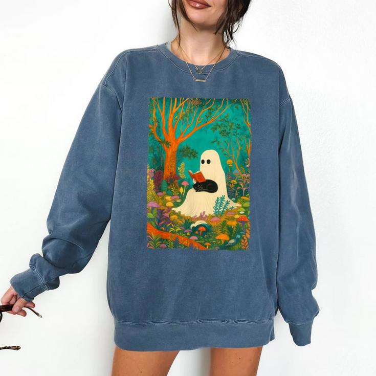 Groovy Ghost Reading Book Cat Halloween Ghost Teacher Comfort Colors Sweatshirt Groovy Ghost Reading Book Cat Halloween Ghost Teacher Comfort Colors Sweatshirt