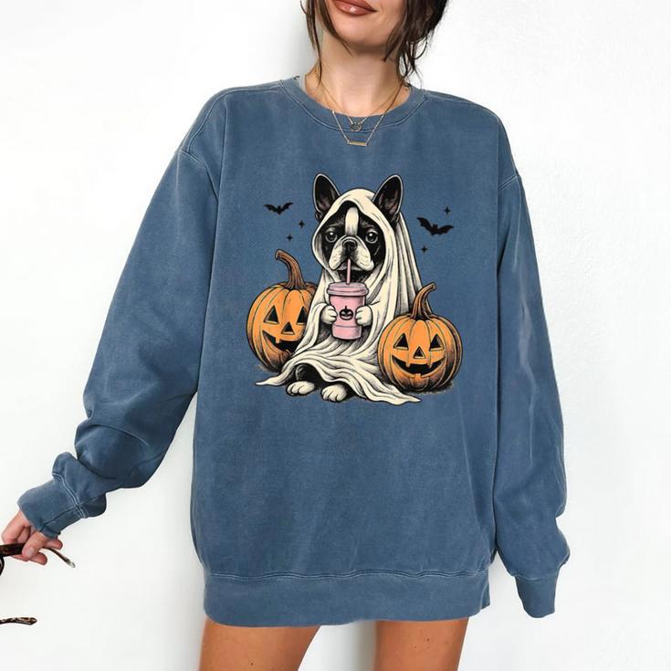 Halloween Boston Terrier Ghost Comfort Colors Sweatshirt