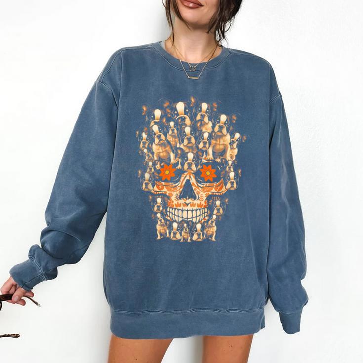 Halloween Costume Skull Boston Terrier Dog Lover For Men Women Kids Comfort Colors Sweatshirt