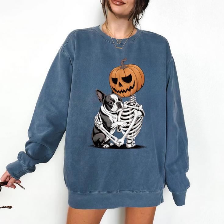 Halloween Skeleton Boston Terrier Comfort Colors Sweatshirt