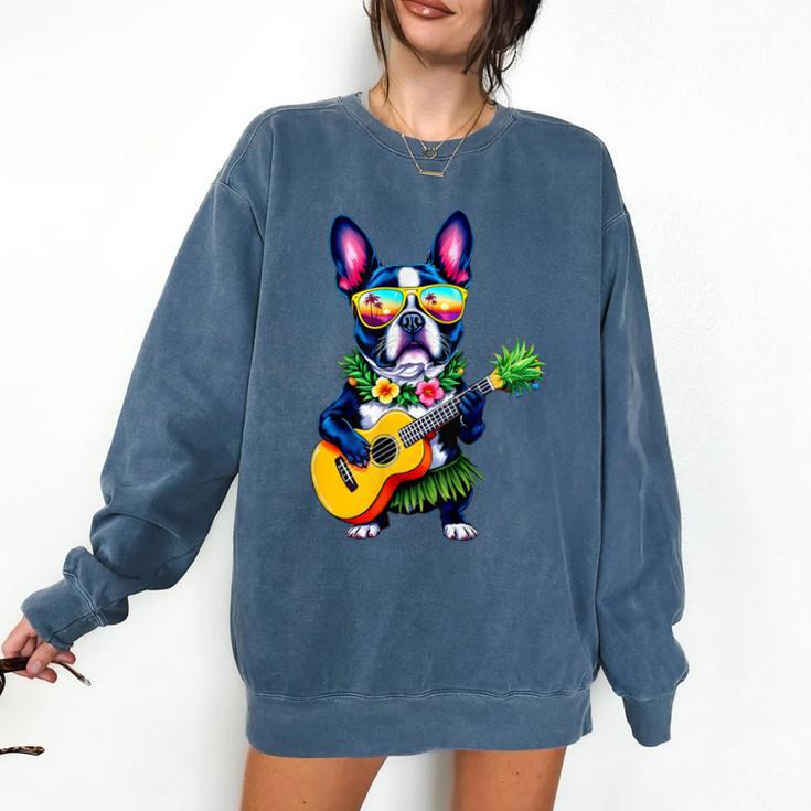 Hawaiian Boston Terrier & Pineapple Ukulele Summer Vacation Comfort Colors Sweatshirt