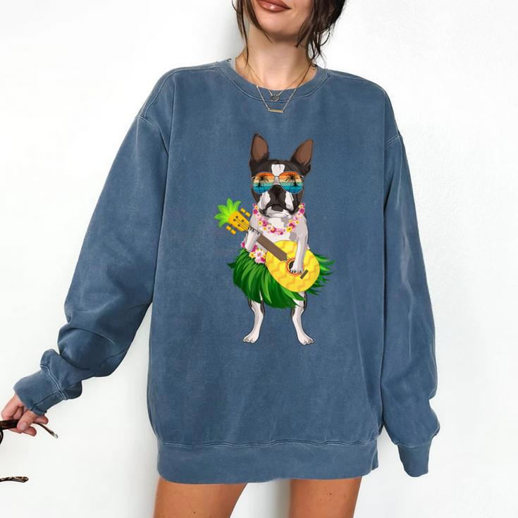 Hawaiian Boston Terrier Dog Pineapple Ukulele Summer For Men Women Girls Kids Comfort Colors Sweatshirt