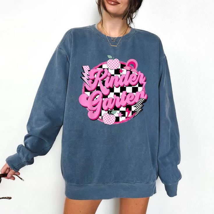Kindergarten Teacher Women Checkered First Day Of School Comfort Colors Sweatshirt Kindergarten Teacher Women Checkered First Day Of School Comfort Colors Sweatshirt