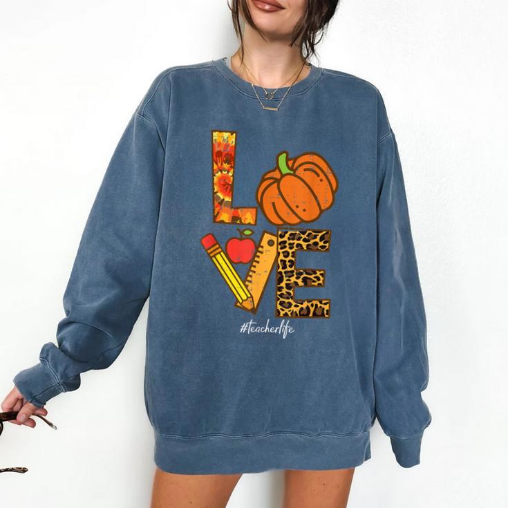Leopard Pumpkin Love Teacher Life Thanksgiving Fall Women Comfort Colors Sweatshirt Leopard Pumpkin Love Teacher Life Thanksgiving Fall Women Comfort Colors Sweatshirt