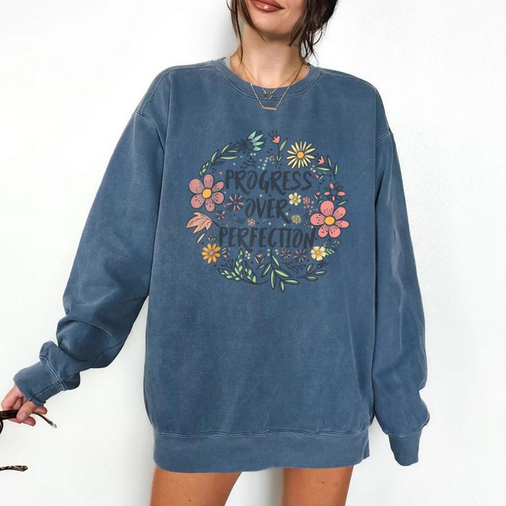 Motivational Progress Over Perfection Back To School Teacher Comfort Colors Sweatshirt