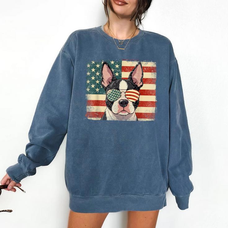 Patriotic Boston Terrier Dog Lover USA Flag 4th Of July For Men Women Kids Comfort Colors Sweatshirt